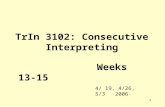 1 TrIn 3102: Consecutive Interpreting Weeks 13-15 4/ 19, 4/26, 5/3 2006.