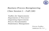 1 Toolbox for Improvements Departments or Processes? Organizing Improvements Process Documentation Performance Management Business Process Reengineering.
