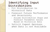 Identifying Input Distributions 1. Fit Distribution to Historical Data 2. Forecast Future Performance and Uncertainty ◦ Assume Distribution Shape and Forecast.
