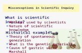 Misconceptions in Scientific Inquiry What is scientific inquiry? Methods used by scientists Nature of scientific knowledge Historical examples : Theory.