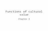 Functions of cultural value Chapter 3. Value orientation Based on set of universal questions that human beings consciously or unconsciously seek to answer.