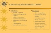 INT 3131 A Review of Idealist/Realist Debate  Idealism –Wilson, Zimmern –Optimistic/Progressive Outlook –Collective Security –Institutionalizing peace.