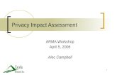 1 Privacy Impact Assessment ARMA Workshop April 5, 2006 Alec Campbell.