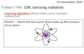 04 September 2015 Today’s Title: CW: Ionising radiation Learning Question: What makes some isotopes radioactive? Starter – Name the two parts that make.
