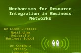 Mechanisms for Resource Integration in Business Networks Dr Linda D Peters Nottingham University Business School Dr Andrew D Pressey Lancaster University.