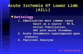 Dr. Rajdeep Agrawal Acute Ischemia Of Lower Limb (AILL) Aetiology Aetiology 1. Embolisation most common cause 1. Embolisation most common cause heart as.