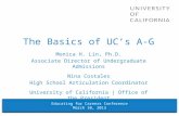 The Basics of UC’s A-G Monica H. Lin, Ph.D. Associate Director of Undergraduate Admissions Nina Costales High School Articulation Coordinator University.