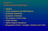 Chapter 6 Polynomial Equations Algebra Linear Equations and Eliminations Quadratic Equations Quadratic Irrationals The Solution of the Cubic Angle Division.