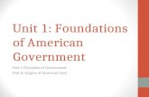 Unit 1: Foundations of American Government Part I: Principles of Government Part II: Origins of American Govt.