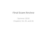 Final Exam Review Summer 2010 Chapters 16, 25, and 26.