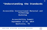 “Understanding the Standards” Accessible Instructional Material and Technology Workshop Accessibility Summit September 17-18, 2014 Nashville, TN.