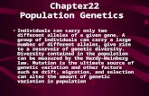 Chapter22 Population Genetics Individuals can carry only two different alleles of a given gene. A group of individuals can carry a large number of different.