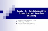 Topic 7: Collaborative Distributed Problem Solving application domain type defining a MAS cooperation strategies.