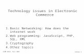 ECMM 6010, Fall 2005 Intro 1 Technology issues in Electronic Commerce 1.Basic Networking: How does the internet work 2.Web programming: JavaScript, PHP,