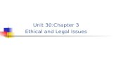 Unit 30:Chapter 3 Ethical and Legal Issues. Overview Ethics and Legal Issues Ethics & Ethical Codes The Problem of Self-Regulation Privacy Privacy within.