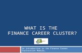 WHAT IS THE FINANCE CAREER CLUSTER? An introduction to the Finance Career Exploration Module… Place Cluster Icon Here.