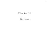 1 Chapter 30 The Atom. 2 1. Rutherford & the Nuclear Atom a) Thompson’s plum pudding atom positive pudding; negative plums (electrons) b) Rutherford scattering.