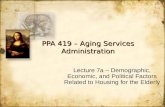 PPA 419 – Aging Services Administration Lecture 7a – Demographic, Economic, and Political Factors Related to Housing for the Elderly.