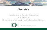 Lecture 1 – Overview Overview Introduction to Parallel Computing CIS 410/510 Department of Computer and Information Science.