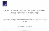 December 2007Chile Observatories Earthquake Preparedness Workshop1 Atacama Large Millimeter/submillimeter Array ALMA Eduardo Donoso.