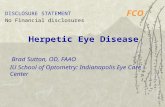 FCO Herpetic Eye Disease DISCLOSURE STATEMENT No Financial disclosures Brad Sutton, OD, FAAO IU School of Optometry: Indianapolis Eye Care Center.