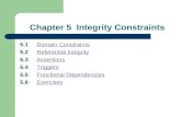 Chapter 5 Integrity Constraints 5.1 Domain ConstraintsDomain Constraints 5.2 Referential IntegrityReferential Integrity 5.3 AssertionsAssertions 5.4 TriggersTriggers.