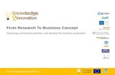 Www.knowledge2innovation.eu From Research To Business Concept Assessing commercial potential and develop the business proposition.