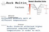 Rock Melting Factors 5.1 Lecture Notes Mineral Composition : Different minerals melt at different temperatures. Pressure: Rocks that can withstand higher.
