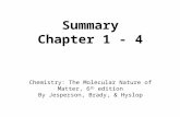 Summary Chapter 1 - 4 Chemistry: The Molecular Nature of Matter, 6 th edition By Jesperson, Brady, & Hyslop.