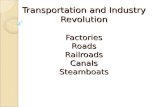 Transportation and Industry Revolution Factories Roads Railroads Canals Steamboats.