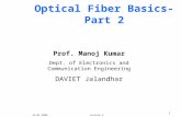 24.01.2006 Lecture 3 1 Optical Fiber Basics-Part 2 Prof. Manoj Kumar Dept. of Electronics and Communication Engineering DAVIET Jalandhar.