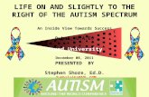 LIFE ON AND SLIGHTLY TO THE RIGHT OF THE AUTISM SPECTRUM An Inside View Towards Success Dubai, U.A.E. Zayed University December 08, 2011 PRESENTED BY Stephen.