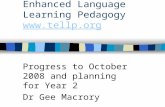 Technologically Enhanced Language Learning Pedagogy   Progress to October 2008 and planning for Year 2 Dr Gee Macrory.