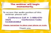 1 The webinar will begin momentarily. The webinar will begin momentarily. To access the audio portion of this webinar please call: Conference Call #: 1-888-670-3525.