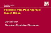 Health and Safety Executive Feedback from Post-Approval Issues Group Darren Flynn Chemicals Regulation Directorate.
