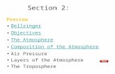 Section 2: The Atmosphere Preview Bellringer Objectives The Atmosphere Composition of the Atmosphere Air Pressure Layers of the Atmosphere The Troposphere.