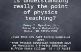 Is understanding really the point of physics teaching? Dewey I. Dykstra, Jr. Boise State University Boise, ID 83725-1570 Joint NYSS APS AAPT Spring Symposium.