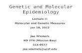 Genetic and Molecular Epidemiology Lecture II: Molecular and Genetic Measures Jan 10, 2012 Joe Wiemels HD 274 (Mission Bay) 514-0577 joe.wiemels@ucsf.edu.