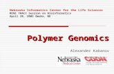 Polymer Genomics Alexander Kabanov Nebraska Informatics Center for the Life Sciences MINI TRACt Session on Bioinformatics April 20, 2005 Omaha, NE.