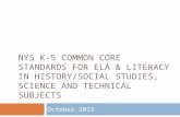 NYS K-5 COMMON CORE STANDARDS FOR ELA & LITERACY IN HISTORY/SOCIAL STUDIES, SCIENCE AND TECHNICAL SUBJECTS October 2013.