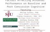 Factors Affecting Athletes' Performance on Baseline and Post Concussion Cognitive Testing Philip Schatz, PhD Saint Joseph’s University Tracey Covassin,