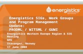 Energistics SIGs, Work Groups and Program Management Update: PRODML / WITSML / GUWI Energistics Western Europe Region & SIG Meeting NPD Stavanger, Norway.
