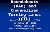 Roundabouts (RAB) and Channelized Turning Lanes (CTL) Dona Sauerburger, COMS November 16, 2012 CAOMS, San Diego .