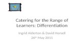 Catering for the Range of Learners: Differentiation Ingrid Alderton & David Horsell 26 th May 2011.