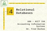Acct 316 Acct 316 Acct 316 Relational Databases 4 UAA – ACCT 316 Accounting Information Systems Dr. Fred Barbee Chapter.