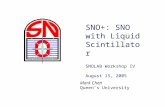 SNO+: SNO with Liquid Scintillator SNOLAB Workshop IV August 15, 2005 Mark Chen Queen’s University.