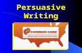 Persuasive Writing. Common Core Standards CCSS.ELA-Literacy.W.3.1 Write opinion pieces on topics or texts, supporting a point of view with reasons. CCSS.ELA-Literacy.W.3.1.