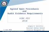 Http://secnavportal.donhq.navy.mil/navalauditservices Agreed Upon Procedures and Audit Evidence Requirements ASMC-PDI 2010 2 June 2010 Gregory N. Sinclitico.
