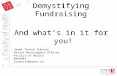 Demystifying Fundraising And what’s in it for you! Janet Turcot Vukovic Senior Development Officer Faculty of Health HNES403 jvukovic@yorku.ca.