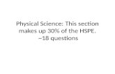 Physical Science: This section makes up 30% of the HSPE. ~18 questions.